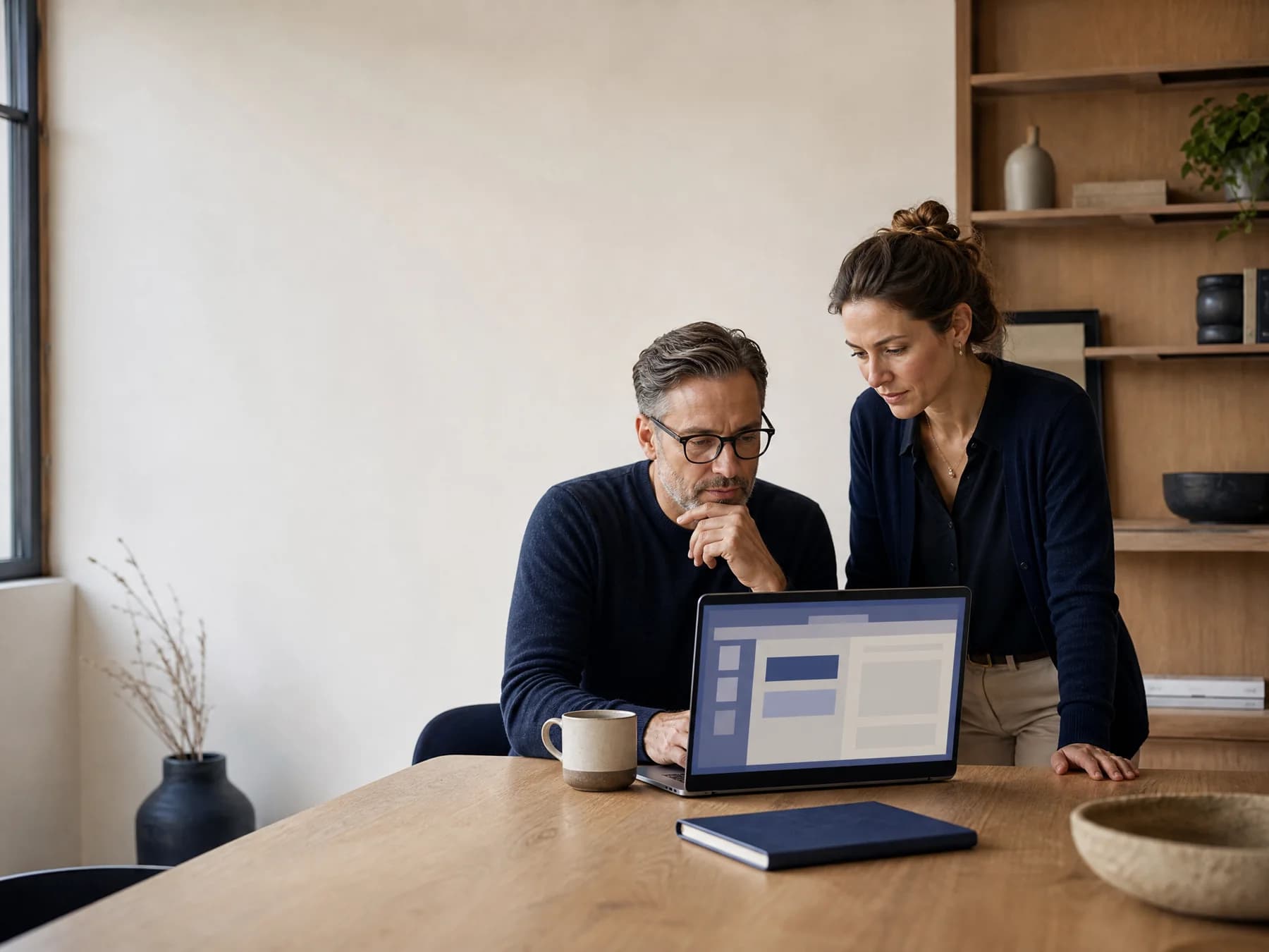 Two accounting operations professionals reviewing a recurring service workflow